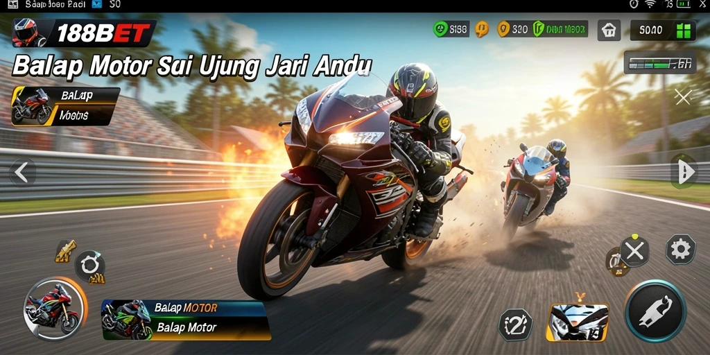 Antarmuka 188BET dengan desain menarik untuk balap motor.