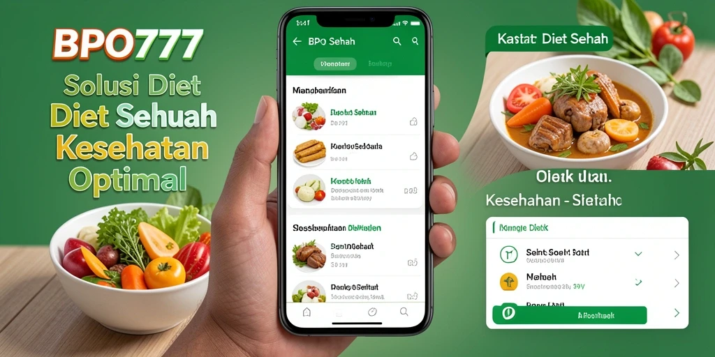 Antarmuka aplikasi BPO777 yang ramah pengguna dengan fitur diet sehat.