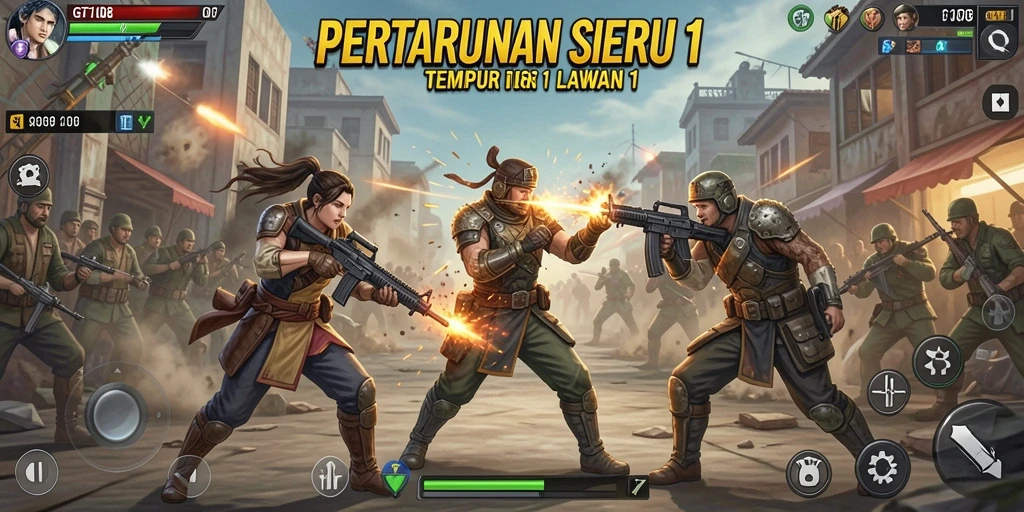 Screenshot GT108 menampilkan aksi pertempuran 1 lawan 1 yang seru.