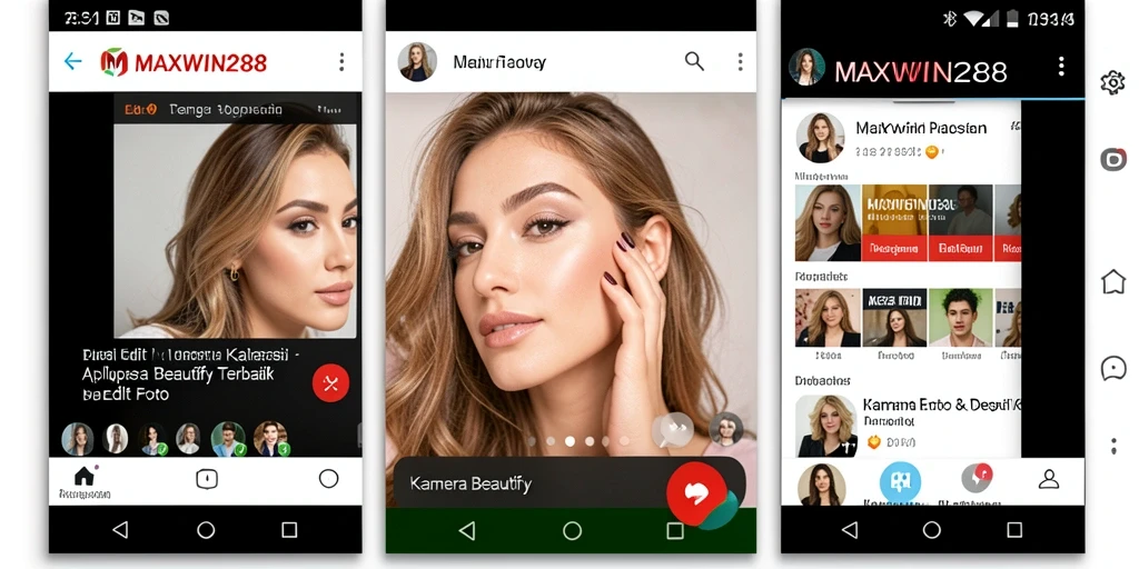 Antarmuka pengguna MAXWIN288 dengan fitur Kamera Beautify yang menarik.