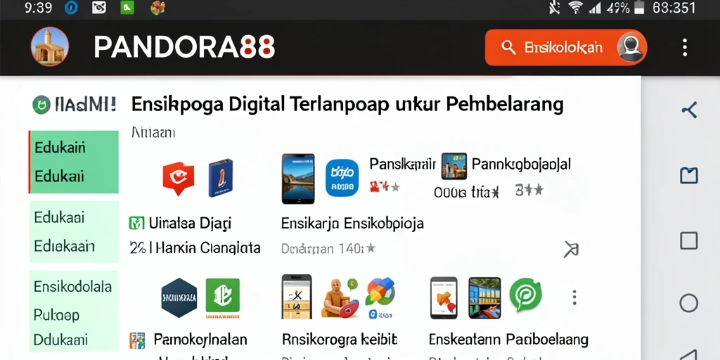 Tampilan antarmuka aplikasi PANDORA88 sebagai ensiklopedia digital.