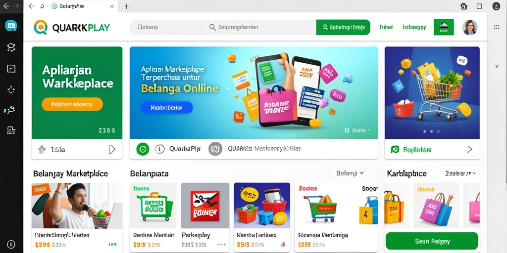 Tampilan antarmuka aplikasi QUARKPLAY yang memudahkan berbelanja online.