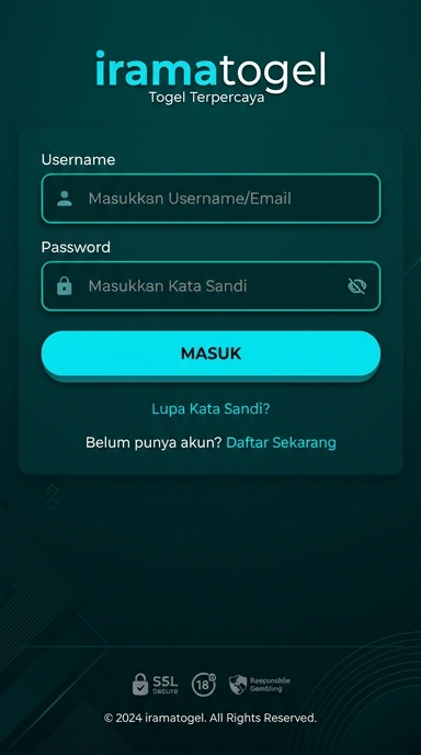 Tampilan halaman login iramatogel